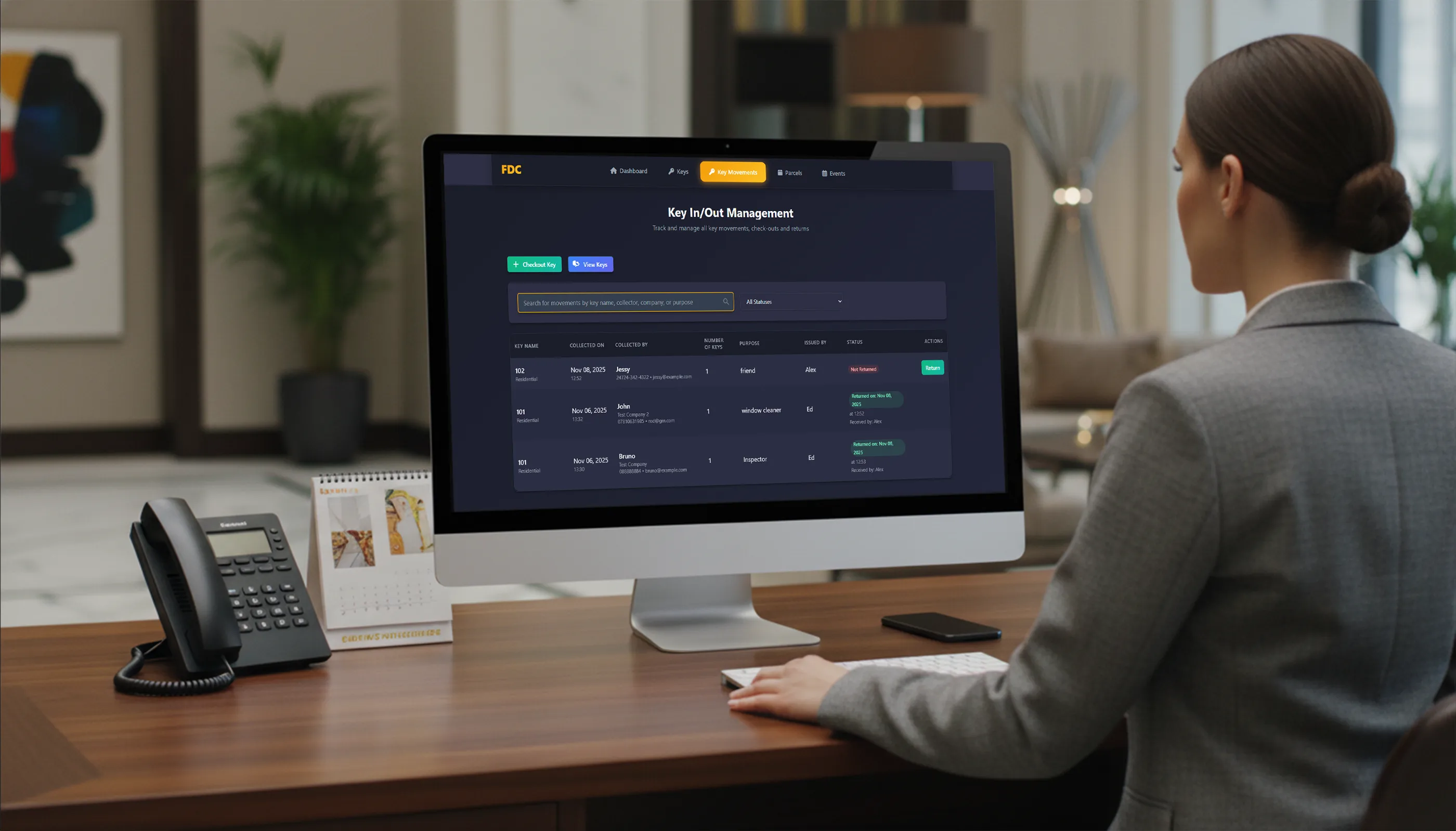 Digital key management system for residential buildings - track key sign-in and sign-out with complete audit trail